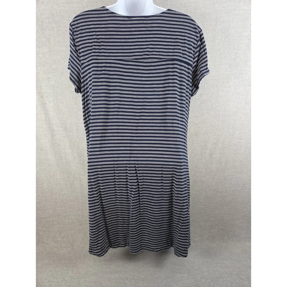 Soma Cool Nights Short Sleeve Sleepshirt L Navy Blue Stripe Nightgown Lounge